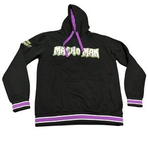 Macho Man Randy Savage Mens WWE Authentic Black/Purple Fleece Lined Hoodie Large